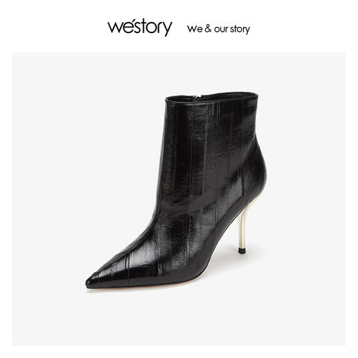 westory细酒杯超高跟时装短靴真皮气质女鞋2019冬新款W29DS80451 商品图0