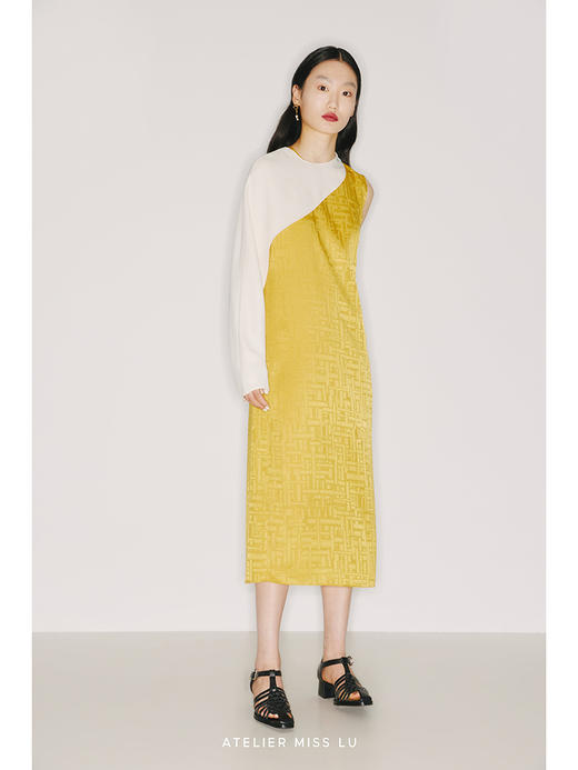 【迷宫】日本进口三醋酸可拆卸袖套琉璃黄连衣裙两件套/22000020B 商品图1