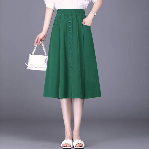薄款排扣A字裙，长款松紧高腰时尚下装裙时尚新款半身裙MYX-6850 商品图1
