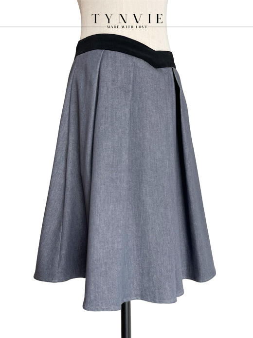 TYNVIE V腰大褶皱插袋中裙- 灰色 商品图3