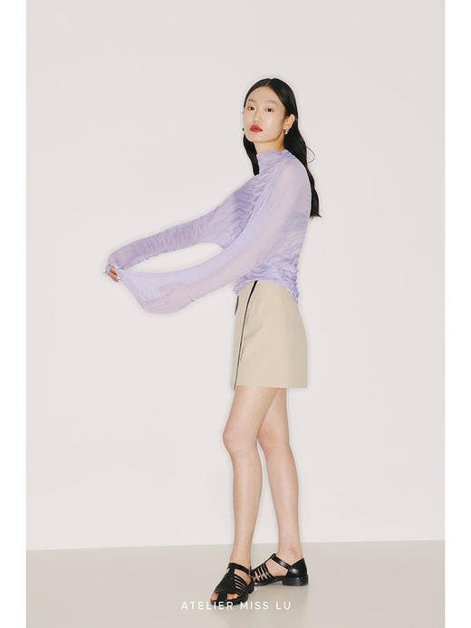 【百折】异形压褶设计长春花蓝透视上衣/220015B 商品图2