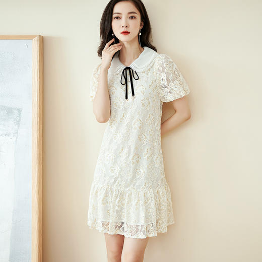 剩S/M/L/XL 芳外 夏季温婉优雅蕾丝中长裙宽松灯笼袖连衣裙1025 商品图2