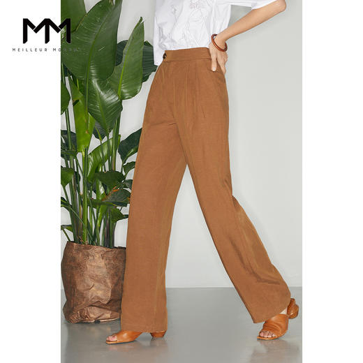 【商场同款】麦檬夏复古杂色一粒扣高腰休闲阔腿裤5C5151171 商品图0