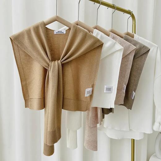 【限时折扣】韩版针织6%羊毛小披肩100cm（coco茶色/海岛灰/姜黄色/米黄色/柔雾粉/驼色/黑色/松石蓝）（非质量问题不退不换） 商品图1