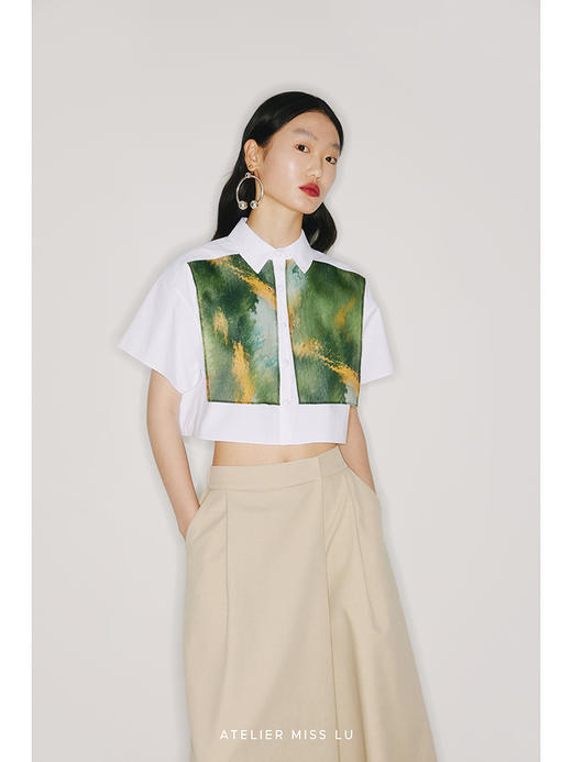 【芝山森林】品牌定制印花欧根纱飘片设计纯白衬衣/220012A 商品图1