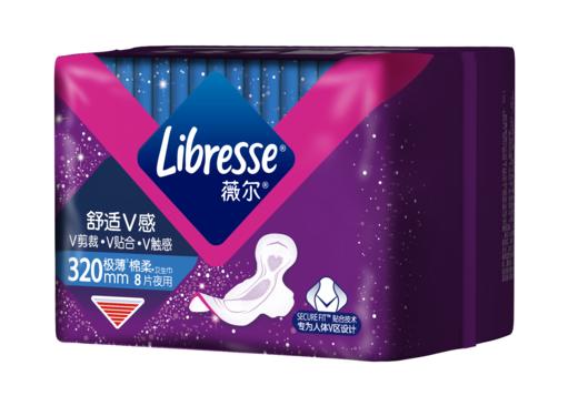 【活动专享】Libresse薇尔舒适V感320夜用8片极薄棉柔卫生巾 商品图5