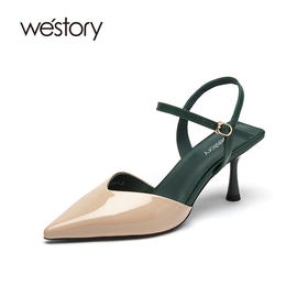 westory女鞋2021年夏季新款尖头包头高跟鞋一字带凉鞋W21AH53691