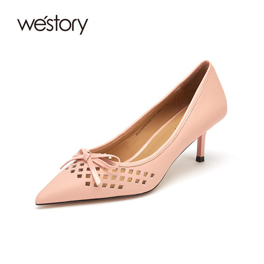 westory女鞋2021夏季新款真皮浅口尖头高跟鞋细跟透气W21AH53581 商品图0