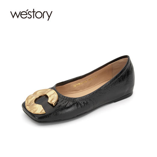 westory女鞋2021春季新款牛皮低跟乐福鞋一脚蹬豆豆鞋S21AE53411 商品图0