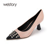 westory欧美铆钉拼接高跟鞋尖头细跟性感气质女鞋新款春季单鞋W22AE54131 商品缩略图0