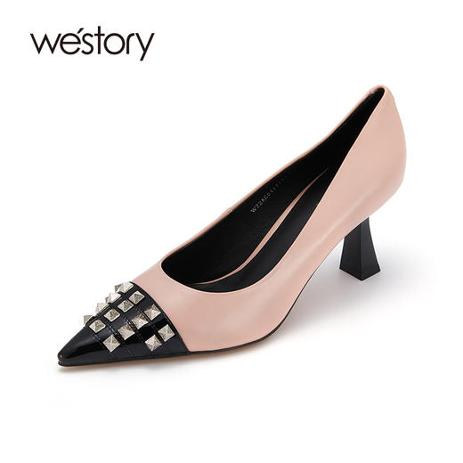 westory欧美铆钉拼接高跟鞋尖头细跟性感气质女鞋新款春季单鞋W22AE54131 商品图0
