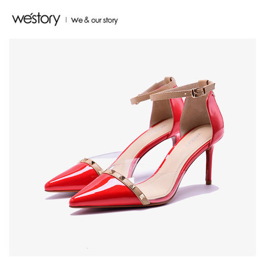 westory2020新款铆钉高跟凉鞋女粗跟性感优雅女鞋W20BH60791 商品图0