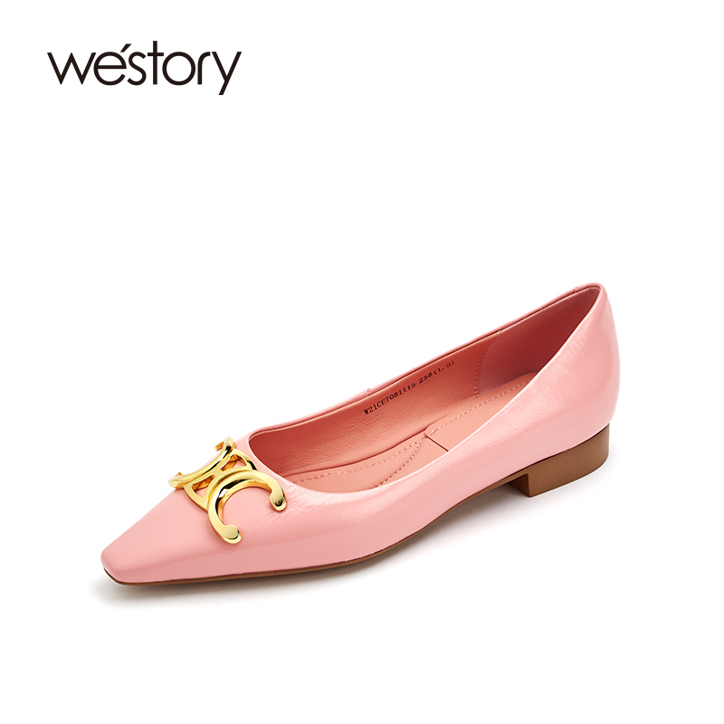 westory女鞋2021秋季新款软底尖头浅口奶奶鞋平底单鞋W21CE70811