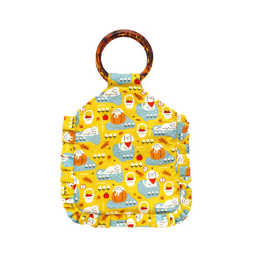 HUJI祤集荷叶边圆环柄手提包插画小动物们 商品图0