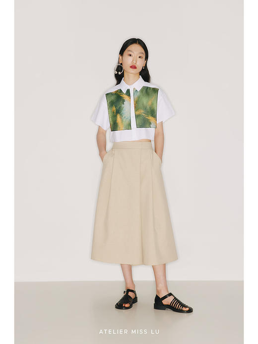 【共伴】腰部斜拉设计燕麦浅驼A字高腰阔腿裤/2200012B 商品图2