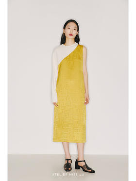 【迷宫】日本进口三醋酸可拆卸袖套琉璃黄连衣裙两件套/22000020B