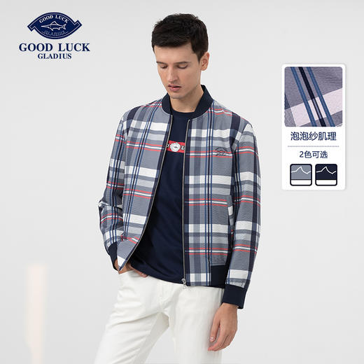 GOOD LUCK德鲨 棒球领格纹休闲夹克LY04727 商品图0