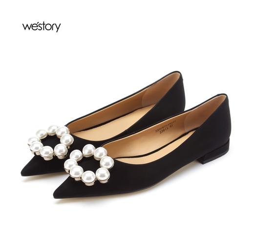 westory女鞋2021秋季新款漆皮水钻尖头浅口平底单鞋S21CE71191 商品图0