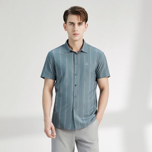 【无缝针织】柒牌男士短袖衬衫夏季时尚休闲高弹条纹翻领衬衣	122A70270 商品图1