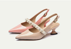 westory女鞋2021夏新款漆皮尖头高跟细跟后空凉鞋外穿S21AH53141