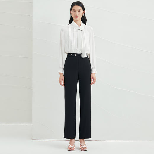 EITIE爱特爱气质飘带直筒雪纺衫女春季新款洋气通勤白色显瘦6513209 商品图2