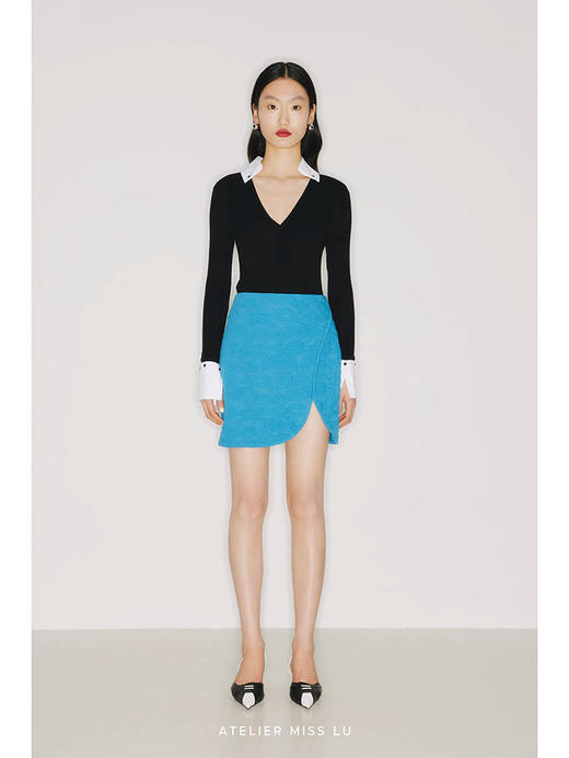 【岛屿环游】圆弧下摆拼接伊比萨蓝质感肌理面料开叉短裙/220004 商品图3