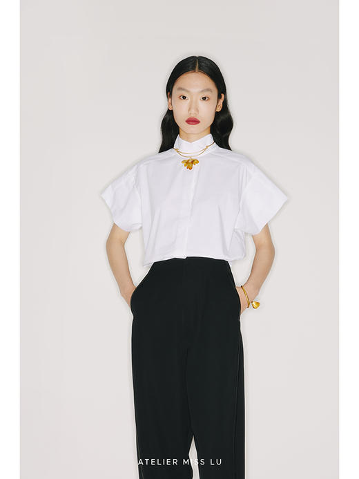 【加州阳光】自由卷袖纯白立领衬衫/22003 商品图1