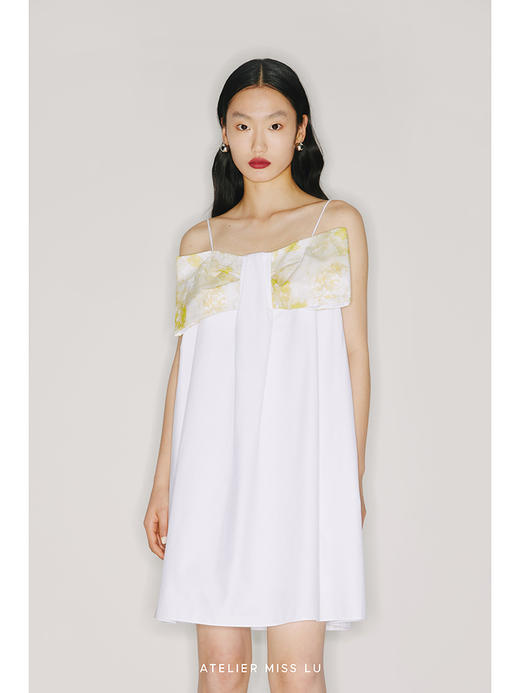 【棉花糖】品牌定制桑蚕丝印花造型蝴蝶结廓形吊带连衣裙/22000032B 商品图2