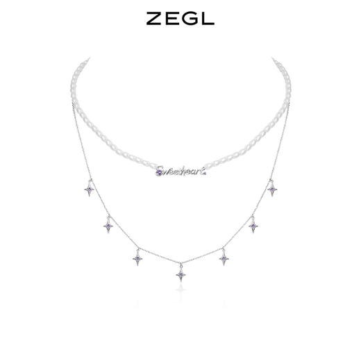 ZEGL设计师银河甜心系列四芒星项链女轻奢小众人造珍珠锁骨链配饰 商品图0