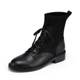 westory2021秋季新款英伦风拼接短靴百搭时尚靴子女S21DS81271