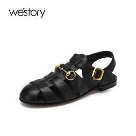 westory女鞋2021夏季新款小牛皮软底百搭凉鞋平底单鞋W21BG61001