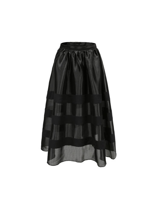 【旋转木马】条纹拼接欧根纱黑色复古高腰伞裙/220003 商品图4