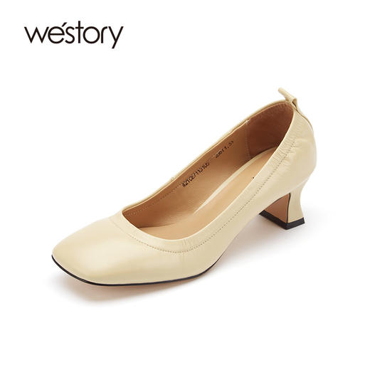westory女鞋2021秋季新款真皮圆头玛丽珍鞋浅口高跟鞋W21CE71131 商品图0