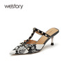 westory尖头细跟高跟鞋女2021春季新款链条一脚蹬凉鞋W21AH52751 商品缩略图0