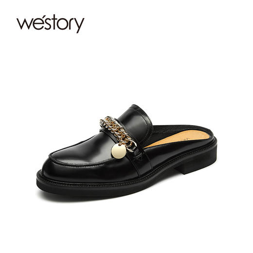 westory女鞋2021夏季新款真皮厚底平底一字拖室内W21AH52551 商品图0