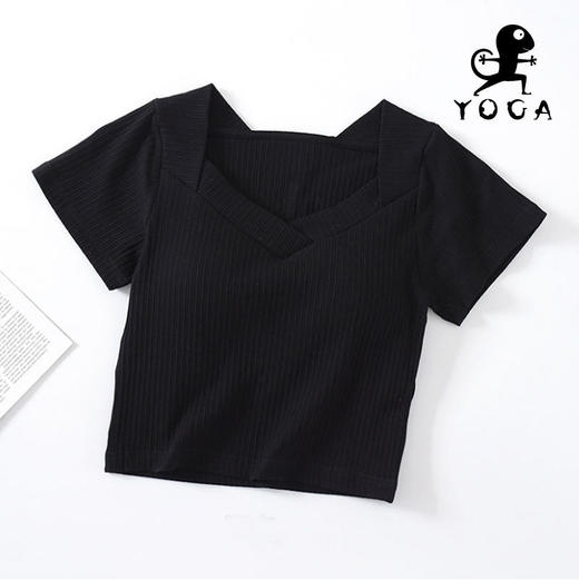 壁虎瑜伽【2203SY152】V领带胸垫露脐短袖（有胸垫）【七十二小时发货】 商品图4