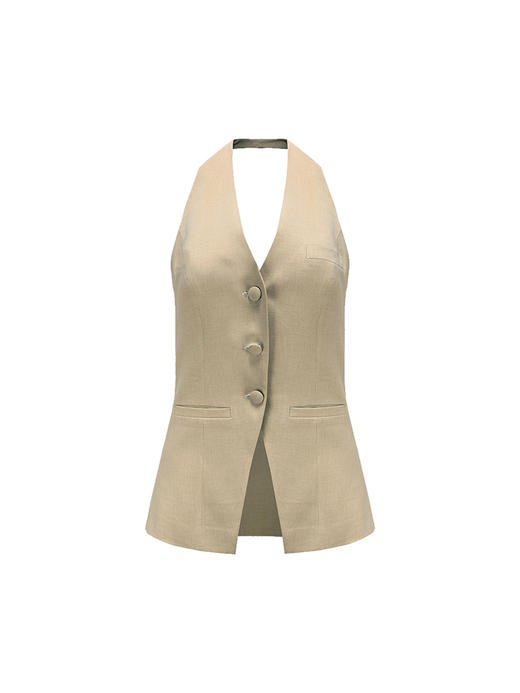 【假面】挂脖露背设计燕麦浅驼收腰马甲/22005 商品图4