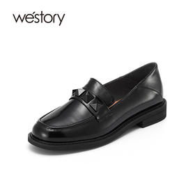 westory休闲纯色乐福鞋jk圆头真皮深口皮鞋英伦风一脚蹬平底单鞋S22AM54221