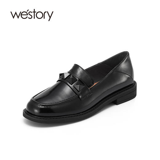 westory休闲纯色乐福鞋jk圆头真皮深口皮鞋英伦风一脚蹬平底单鞋S22AM54221 商品图0