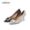westory高跟鞋女2021年新款春季婚鞋新娘鞋细跟金属扣W21AE52181 商品缩略图0