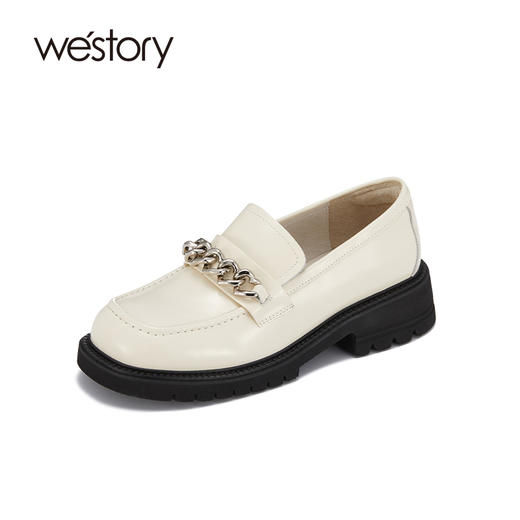westory春季新款厚底一脚蹬乐福鞋链条中跟圆头单鞋女时尚松糕底S22AM54351 商品图0