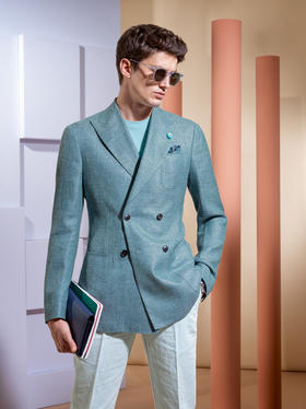 Stylbiella 毛丝麻蓝色全麻衬单西