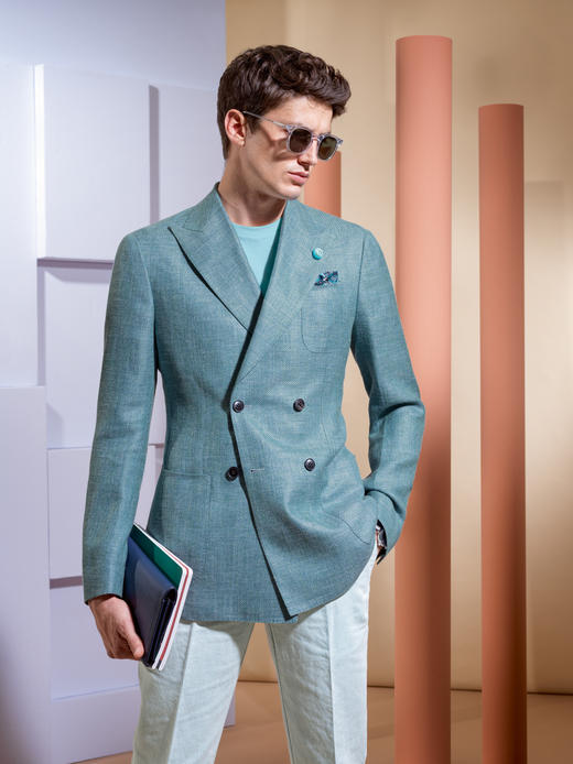 Stylbiella 毛丝麻蓝色全麻衬单西 商品图0