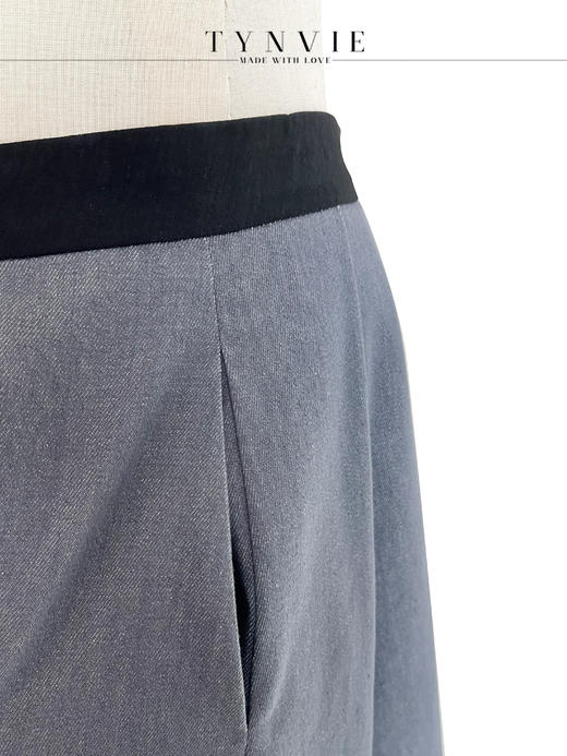 TYNVIE V腰大褶皱插袋中裙- 灰色 商品图6