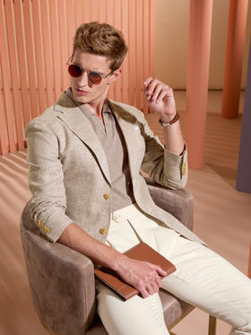 Stylbiella 亚麻蚕丝埃及棉浅棕色全麻衬单西