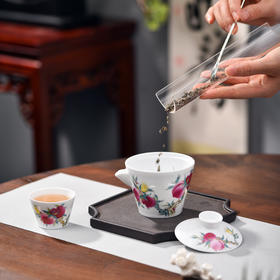 富玉  景德镇陶瓷茶具 粉彩玲珑三多旅行茶具便携旅行装