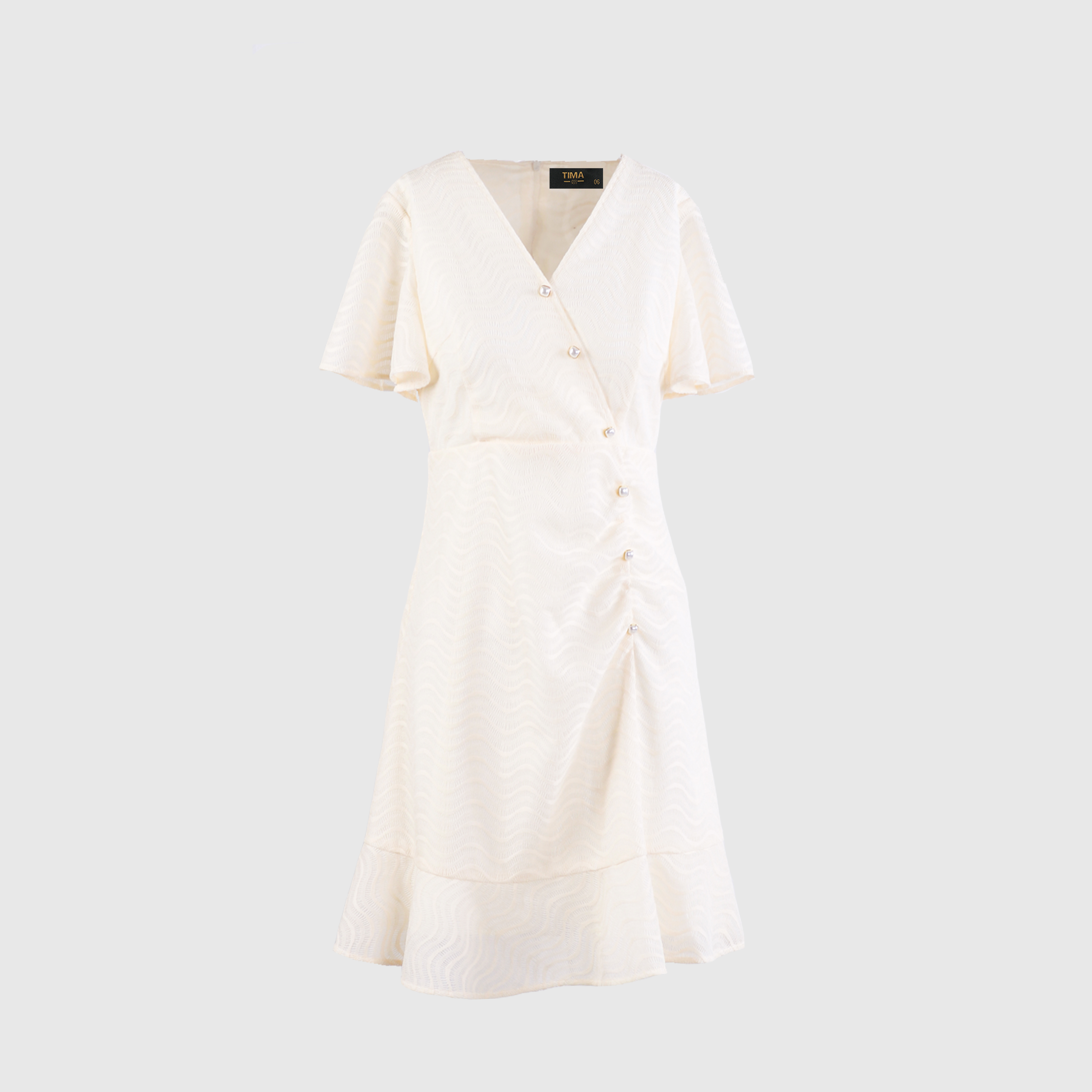 单侧一排扣荷叶摆小个子连衣裙