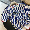 「79元入手！针织款」清爽蓝白条纹宽松圆领/V领海魂衫针织衫T恤女夏薄上衣 商品缩略图0