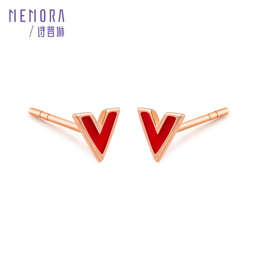 MEMORA诗普琳珠宝玫瑰18K金红色v字耳钉送女朋友-KEE00201（线上专供） 商品图6