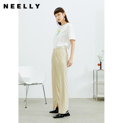 NEELLY纳俪商场同款休闲裤女薄款灯芯绒阔腿裤脚口开叉直筒裤春夏N22023H02005 商品图3